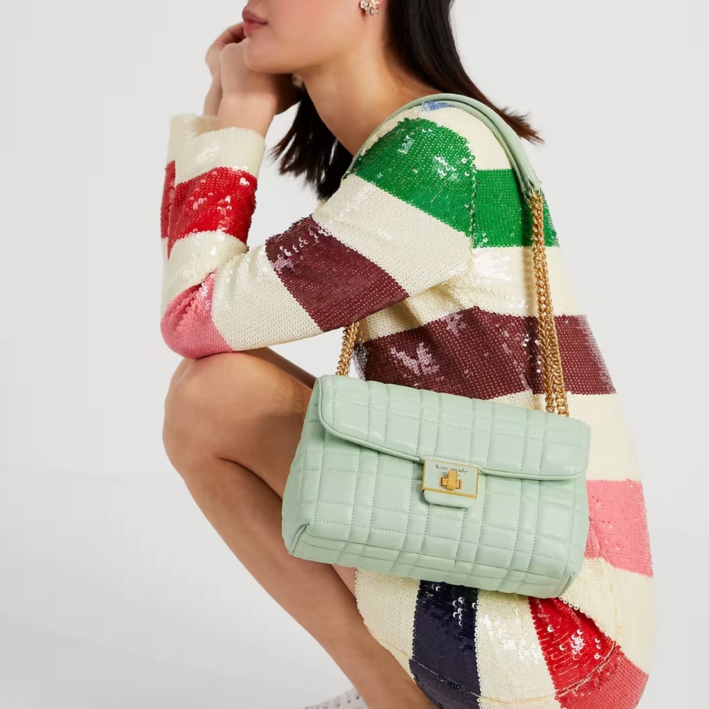 Kate Spade Evelyn Quilted Medium Convertible Shoulder Bag Pistachio Cream NWT